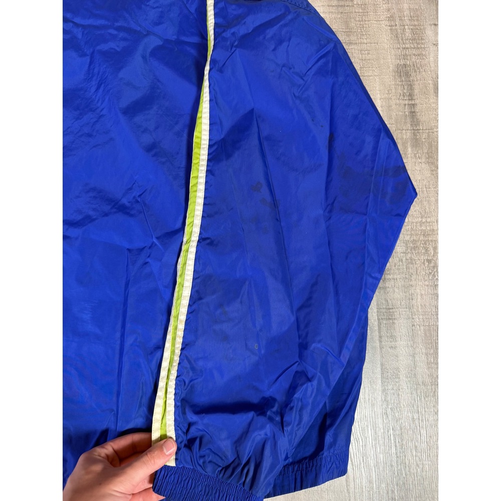 Vintage Adidas Windbreaker Pullover Jacket Blue Lime Green XXL 1/4 Zip Hooded - Picture 15 of 16